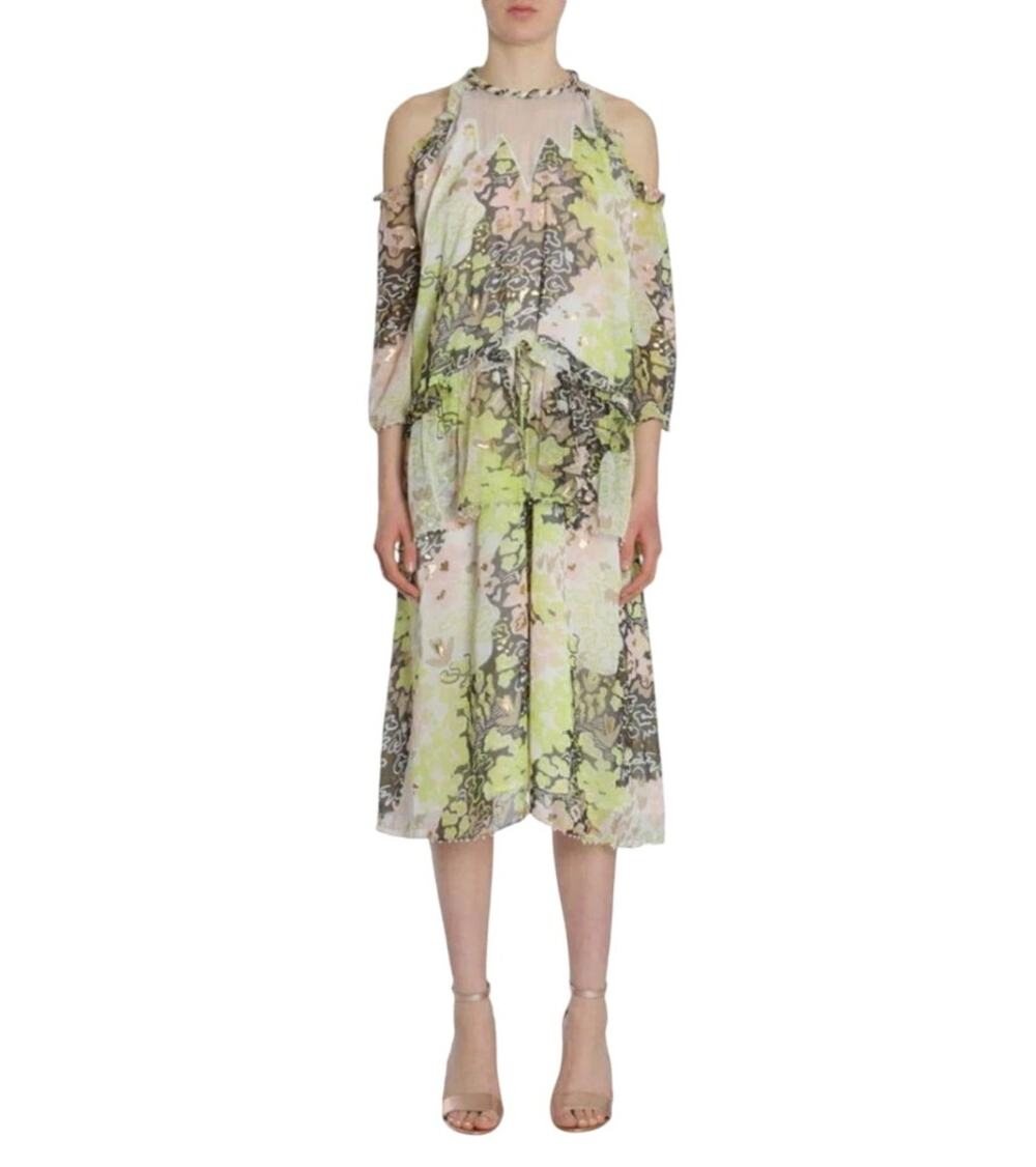 Opening Ceremony Floral Dress Size 4 in Green Cold Shoulder Midi NWT